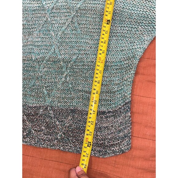Nick+Zoe 3/4 Sleeve Knit Sweater Turquoise & Linen Blend Size L Large Women - Picture 5 of 6